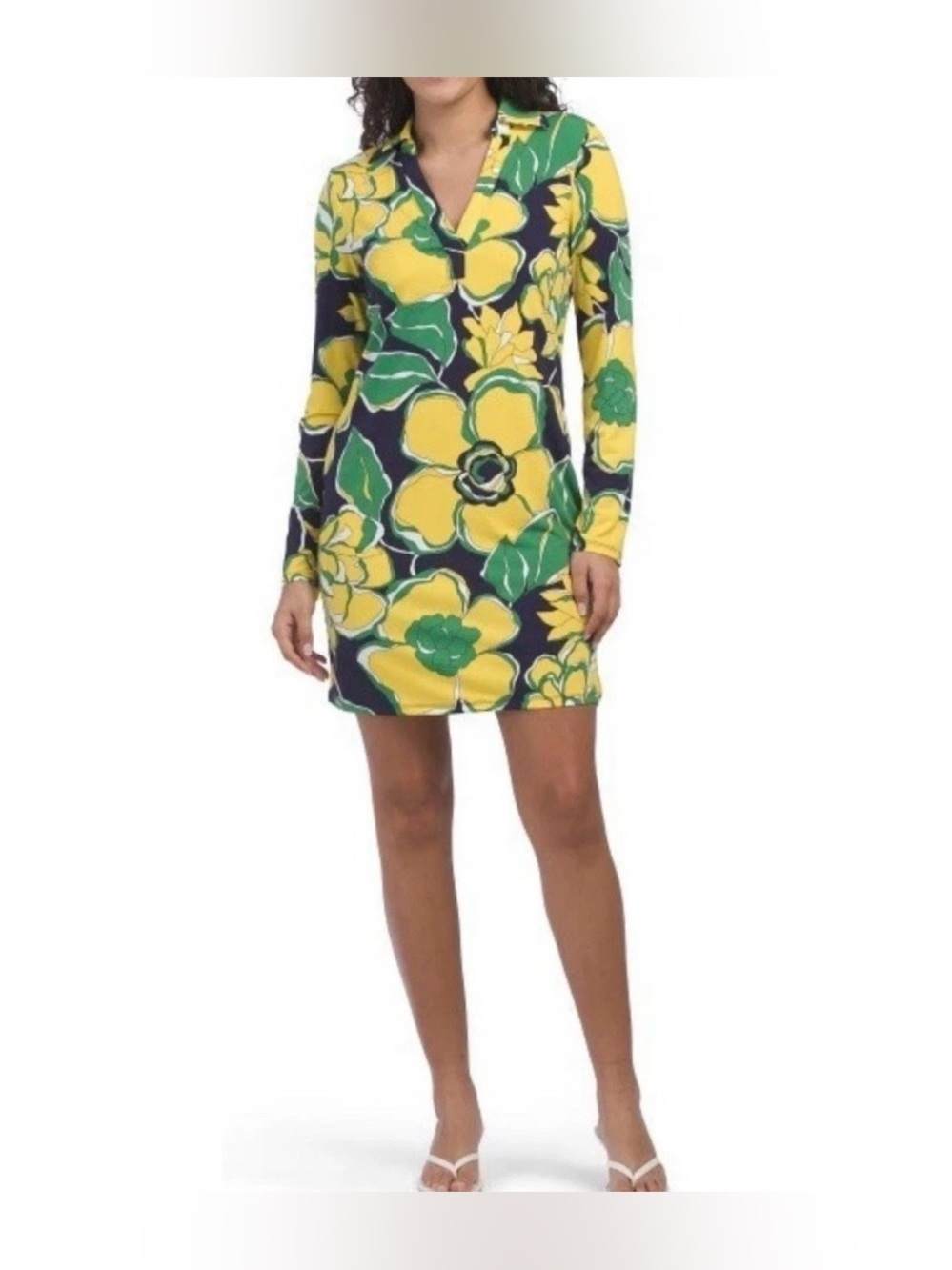 Trina Turk Dress Womens S Multicolor Floral Resort  Shift Polo Long Sleeve Multi